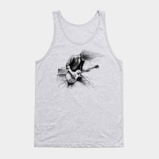 Rock Guitarist Silhouette Graphic Tee | Windblown Rock Star Guitar Legend Tank Top